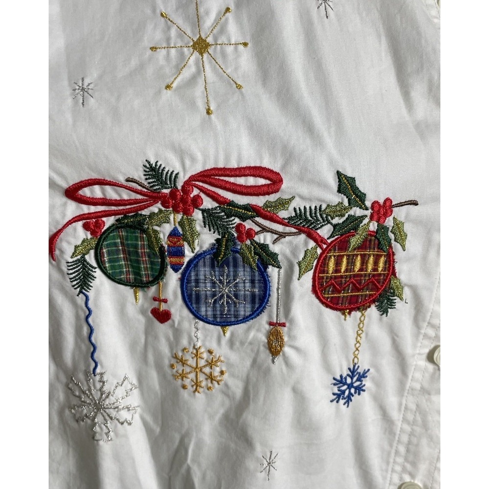 NWT VTG Bobbie Brooks White Appliqué Christmas Holiday Shirt Grandma core 14 - Picture 3 of 7